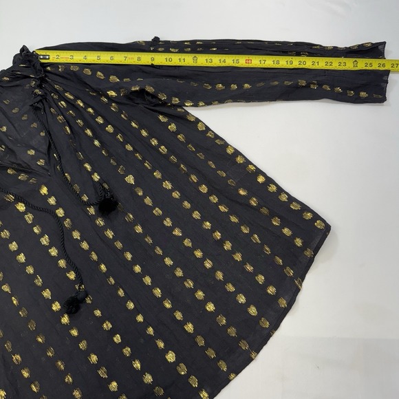 SEA New York Womens Large‎ Blouse Top Laura Long Sleeve Boho Femme Black Gold - Picture 16 of 16